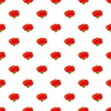 Red hibiscus repeating pattern on white background Stock Illustration
