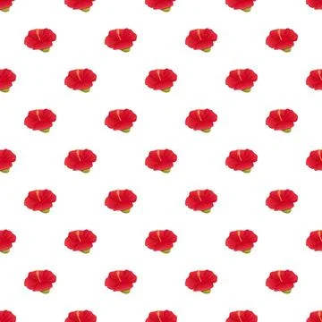 Red hibiscus repeating pattern on white background Stock-Illustration