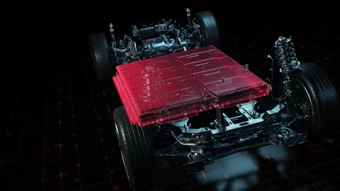 Red High-Capacity EV Battery Pack Stockbeeldmateriaal 327912611