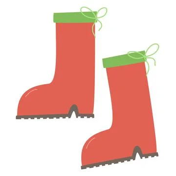 Red high clean rubber boots. Gardening, autumn. Vector illustration in a flat Stock Illustration