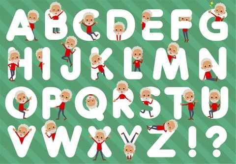 Red high neck old man black A to Z Illustrazione stock