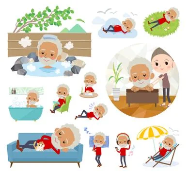 Red high neck old man black relax Stock Illustration