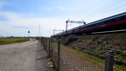 Red high speed train Stock Footage 105356683