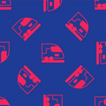 Red High-speed train icon isolated seamless pattern on blue background. Railroad イラスト素材