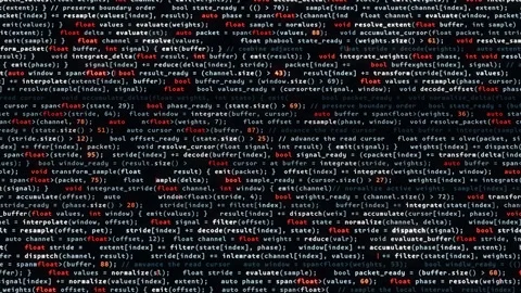 Red highlighted code on a dark background in a seamless loop Stock Footage 347394528