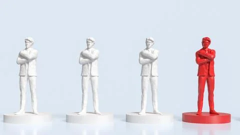 Red Highlighted Leader Standing Out Among White Figures 3d render. Stock Illustration