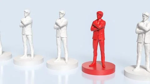 Red Highlighted Leader Standing Out Among White Figures 3d render. Stock Illustration