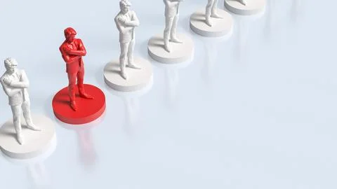 Red Highlighted Leader Standing Out Among White Figures 3d render. Stock Illustration