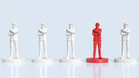 Red Highlighted Leader Standing Out Among White Figures 3d render. Stock Illustration