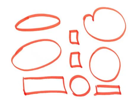 Red highlighter circles on white background Stock Photos