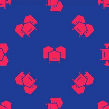 Red Hive for bees icon isolated seamless pattern on blue background. Beehive Stock Illustration