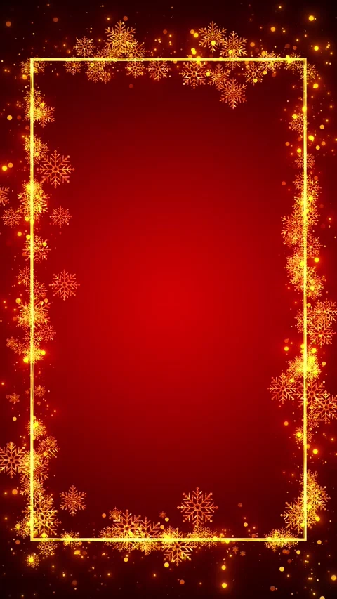 Red holiday background gold snowflake border, glowing sparkle lights, festive pa Stock Footage 340456422