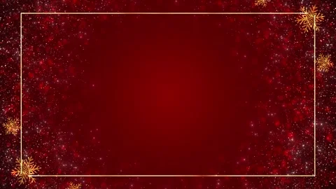 Red holiday frame gold border, glitter snow flakes, sparkling particles, festive Stock Footage 334102947