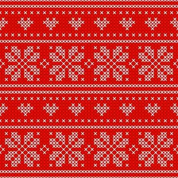 Red Holiday seamless pattern with cross stitch embroidered happy new year Stock Illustration