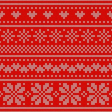 Red Holiday seamless pattern with cross stitch embroidered happy new year Illustrazione stock