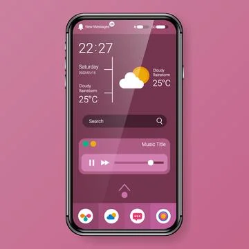 Red home screen mode user interface realistic mobile app design Stock Illustration