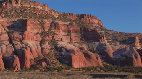 Red horizontal striations mountain wall Stock Footage 61575321