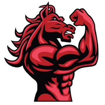 Red Horse Bodybuilder Posing His Muscular Body  Vector Mascot Stock Illustration