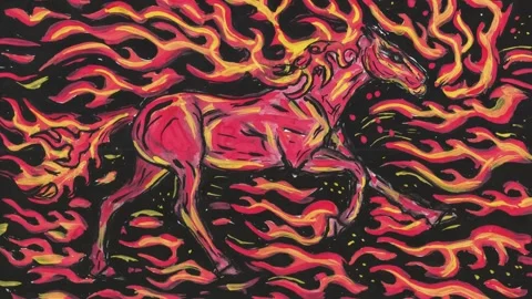 Red horse running in fire animated video Stock Footage 325518697