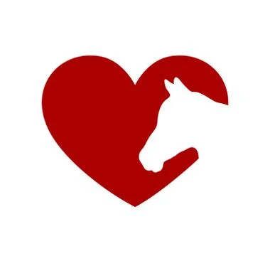 Red horse vector head face silhouette drawing illustration in heart frame Stock Illustration