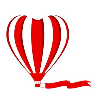 Red hot air balloon in the shape of a heart cutout with blank flag on white Stock Illustration