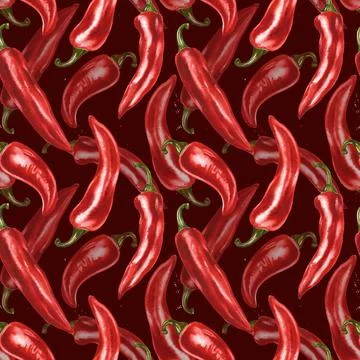 Red hot chili pepper, whole pods, set. Hand drawn watercolor illustration Stock Illustration