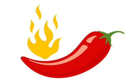 Red hot chilli pepper with fire. Vector icon of jalapeno or chilli pepper. .. Stock Illustration