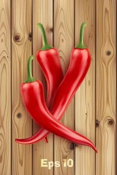 Red hot chilli peppers on old wooden table Stock Illustration