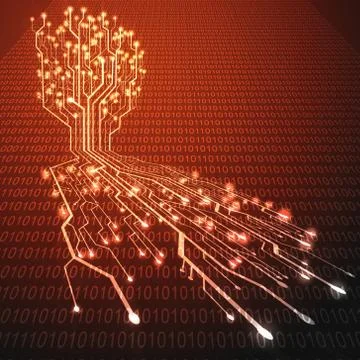 Red hot circuit board in Tree shape, Technology background Stock Illustration