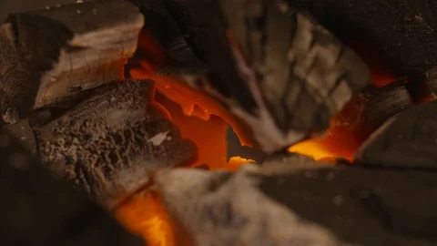 Red hot coal pieces Stock Footage 85812385