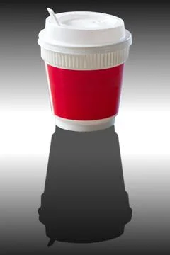Red hot drink cup isolated on black background, for take home Ilustração Stock