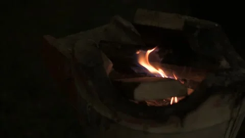 Red hot fire charcoal with burning tree leaves Stock-Footage 151249661