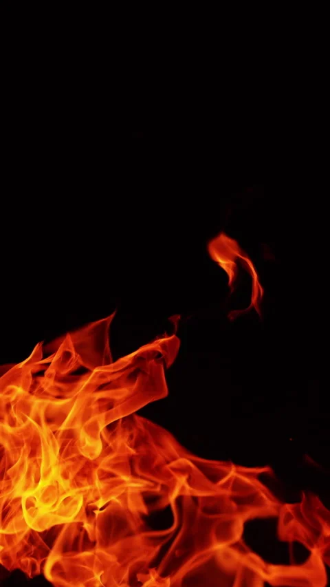 Red hot flame rising high into the air. Big campfire burning at night. Close up. Stock Footage 325040230