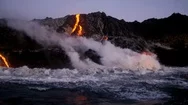 Red Hot Lava Pouring Into The Pacific Ocean From Erupting Kilauea Volcano Hawaii Stock Footage