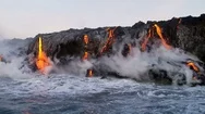 Red Hot Lava Pouring Into The Pacific Ocean From Erupting Kilauea Volcano At Stock Footage