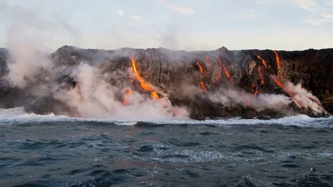 Red Hot Lava Pouring Into The Pacific Oc... | Stock Video | Pond5