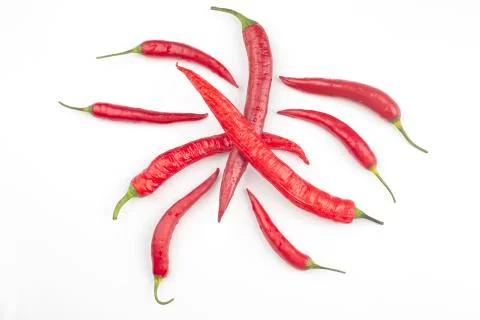 Red hot pepper on white background. Healthy vegetable food and vitamins. Stock Photos