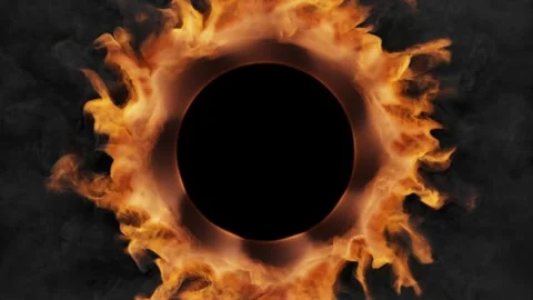 The red-hot wheel spins clockwise, emitting fire and smoke, and then comes to a Stock Footage 255047297