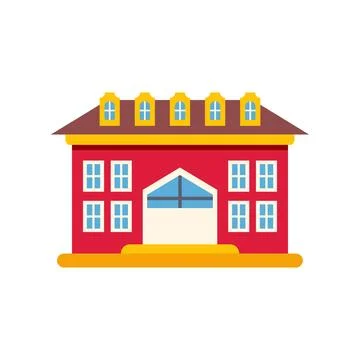 Red house building with dormer windows flat design Ilustración de archivo