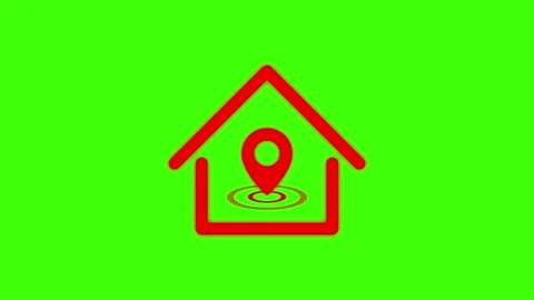 Red house icon with location pin animation on green screen background for r.. Stock Footage 333032294