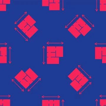 Red House plan icon isolated seamless pattern on blue background. Vector Ilustración de archivo