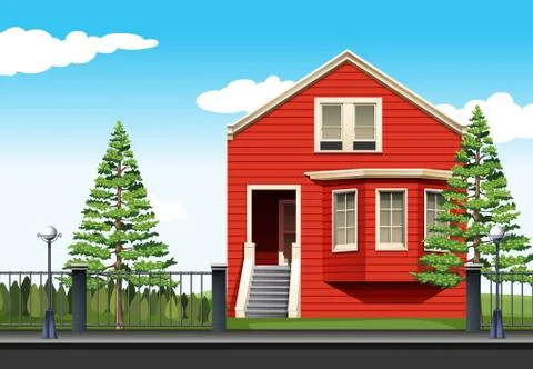 Red house by the road Stock Illustration
