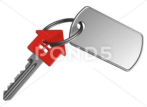 Red house-shape key with label Stock Illustration