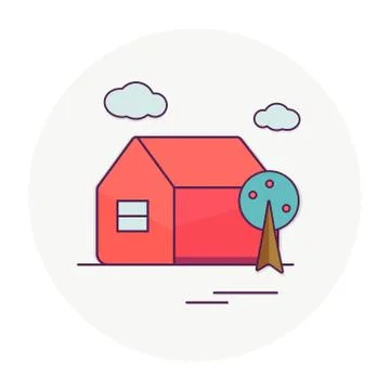 Red house, tree and clouds Stock Illustration