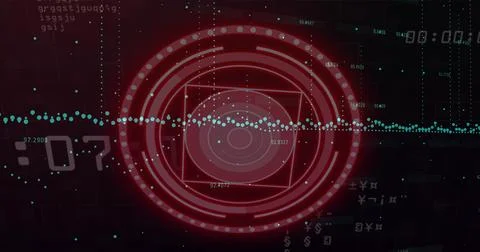 Red HUD pulsing, rotating while left-side counter advancing, turquoise wave Stock Illustration