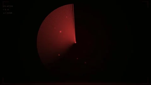 Red HUD radar interface with rotating sweep and active tracking data Stock-Footage 345927148