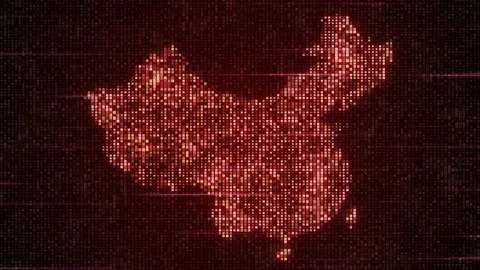 Red Hud Square Elements Mosaic Grid Map Of China Flat Screen Light Streaks 스톡 동영상 239176044