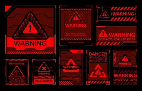 Red hud warning, danger and alert attention frames Illustrazione stock