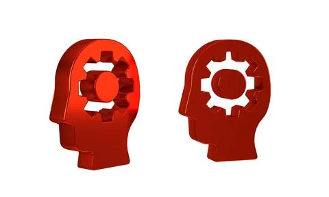 Red Human head with gear inside icon isolated on transparent background. Ar.. Illustrazione stock
