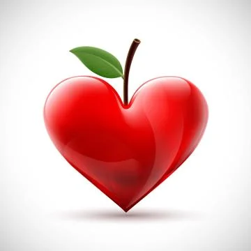 Red human heart with a leaf in the form of a berry. Stock Illustration